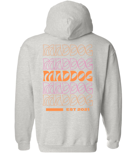 orange & pink maddog - ash grey sweatshirt
